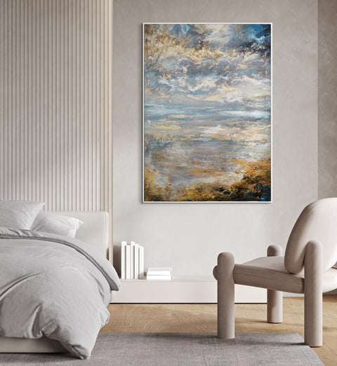 Textured landscape on canvas "Abstraction of a calm dawn"