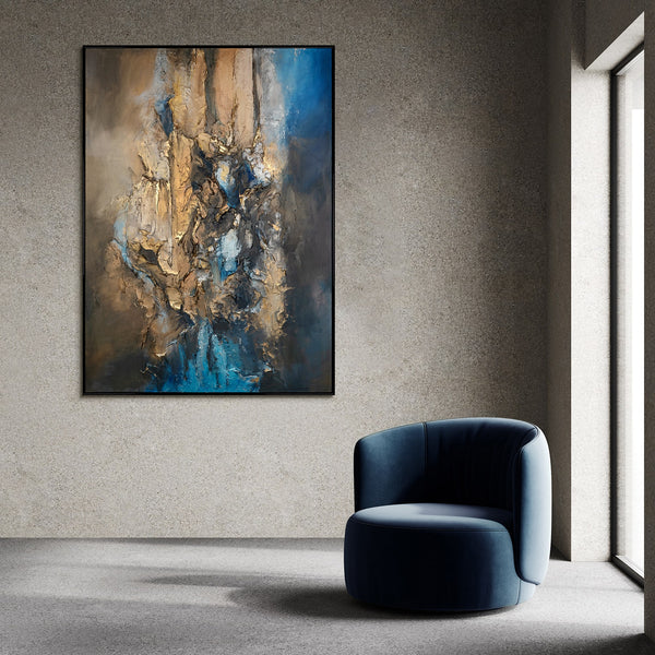 The painting "Mineral Depth" is an abstraction in a natural palette with an emphasis on texture