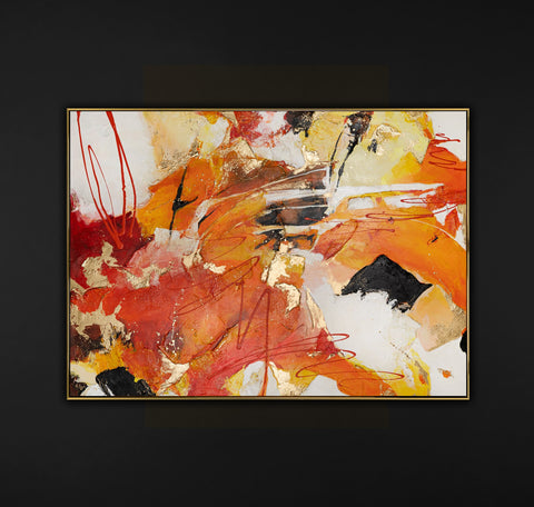 Bright abstraction painting with frame on canvas "Orange expression"