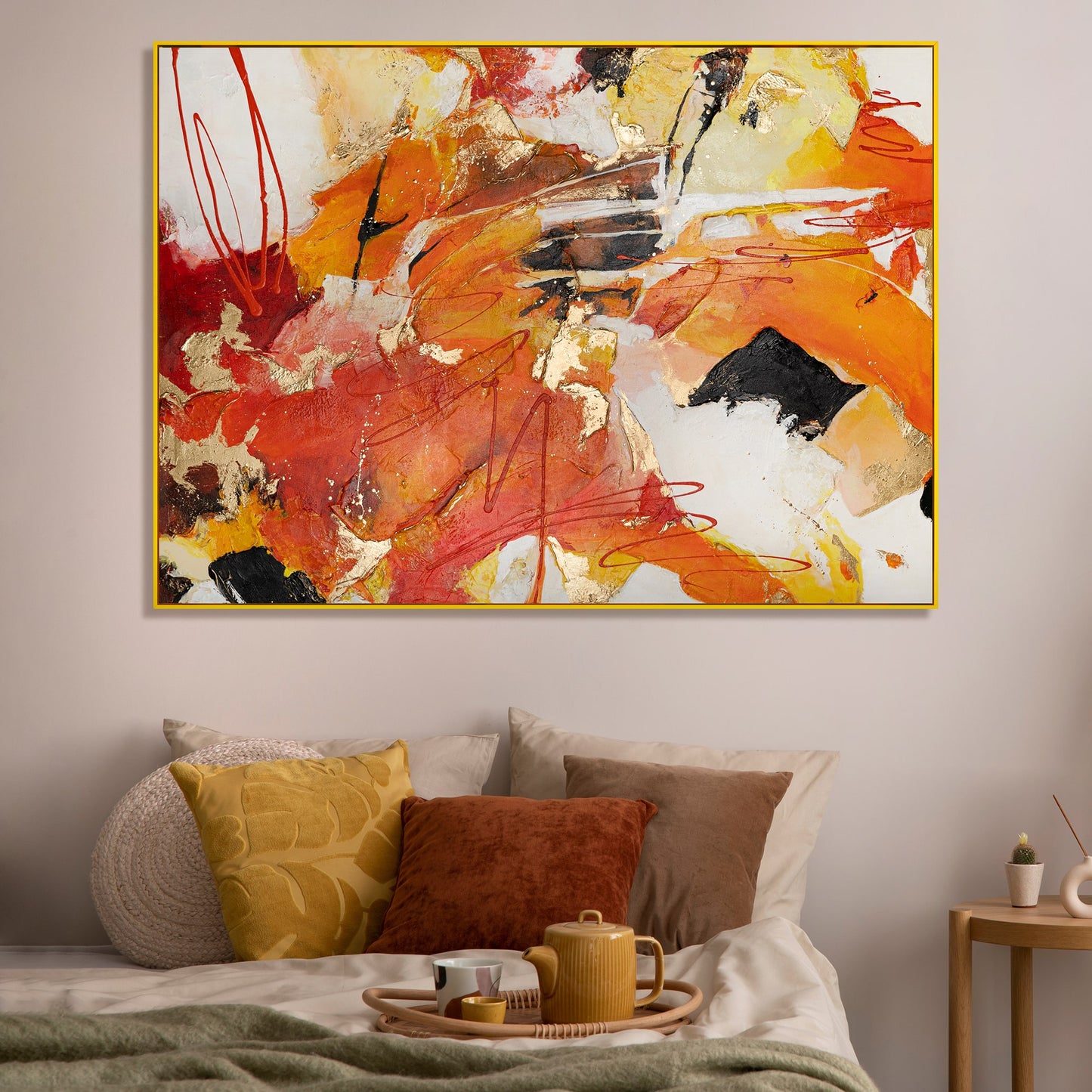 Abstraction painting with frame on canvas "Orange expression"