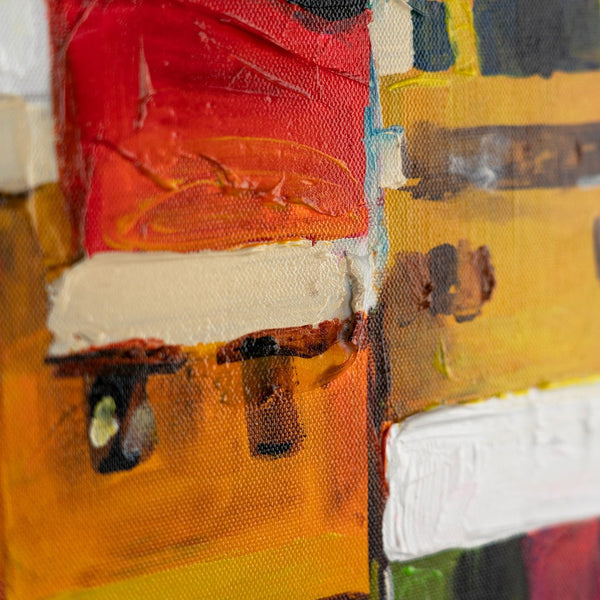 The painting "City of Colors" is a bright urban abstraction
