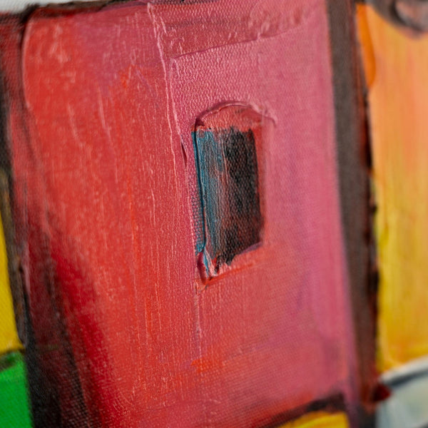 The painting "City of Colors" is a bright urban abstraction