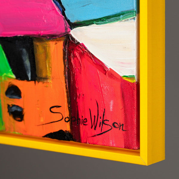The painting "City of Colors" is a bright urban abstraction