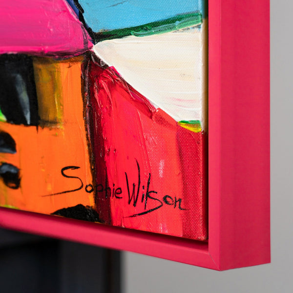 The painting "City of Colors" is a bright urban abstraction