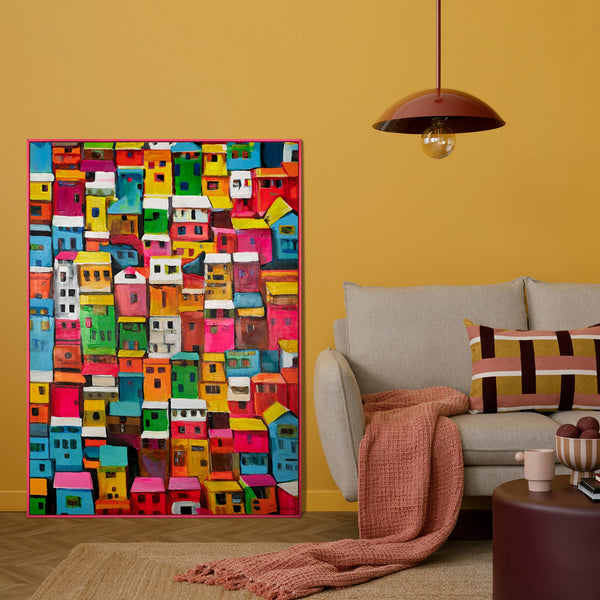 The painting "City of Colors" is a bright urban abstraction
