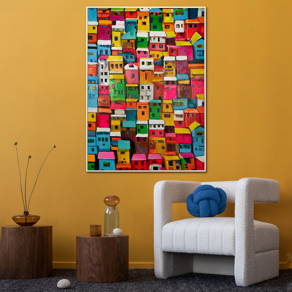 The painting "City of Colors" is a bright urban abstraction