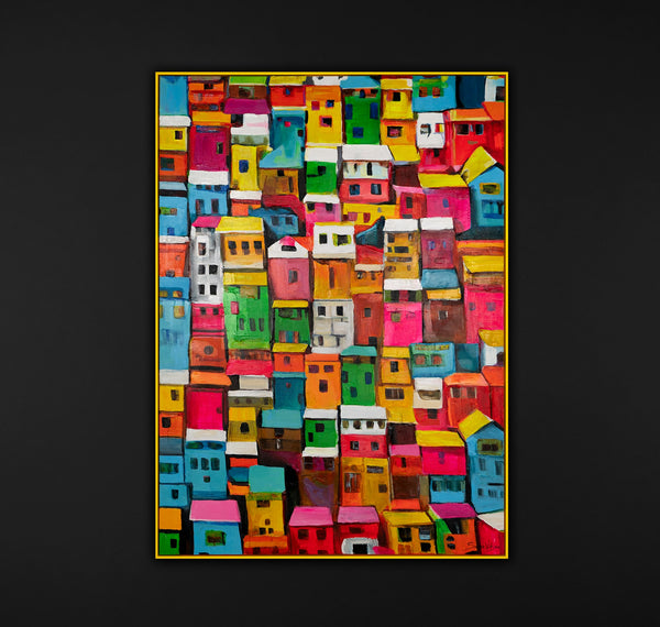 The painting "City of Colors" is a bright urban abstraction