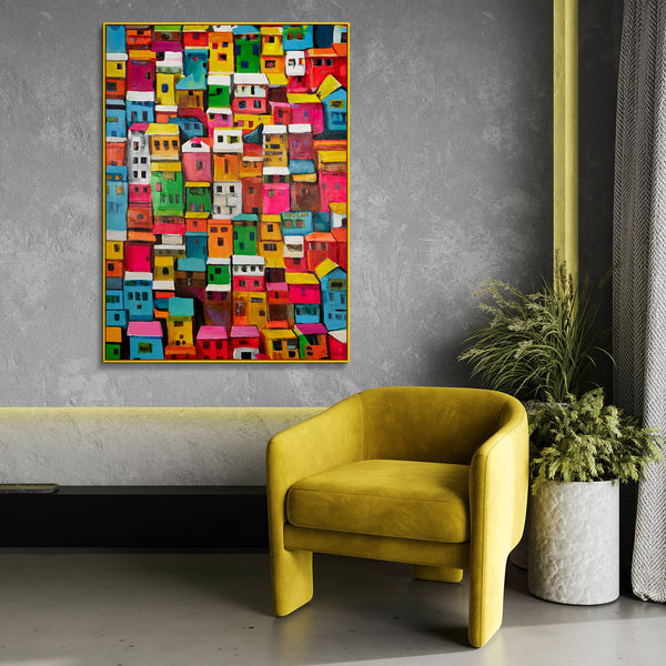The painting "City of Colors" is a bright urban abstraction