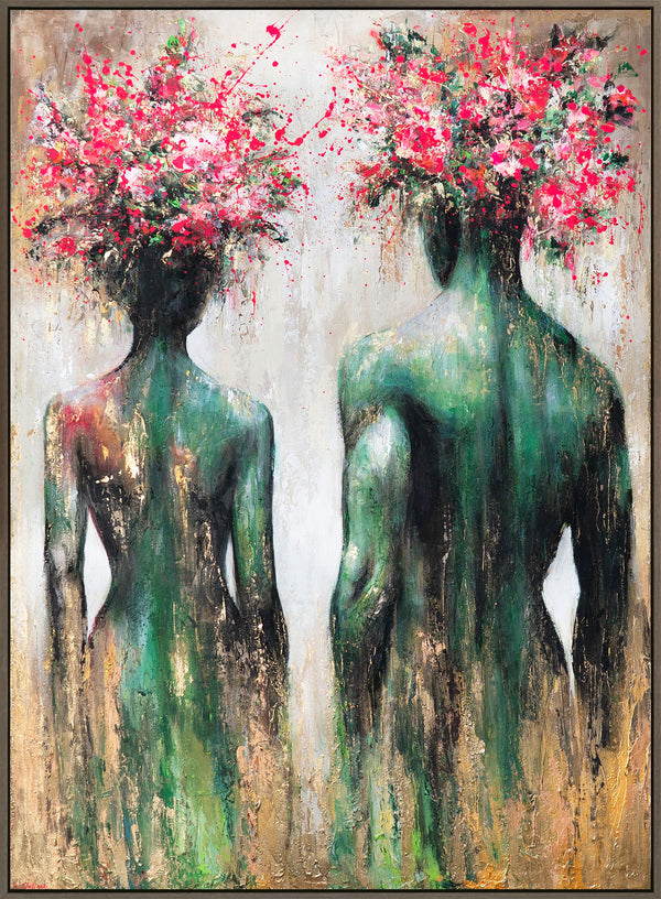Painting "Bloom of Souls" - a symbolic couple in green tones