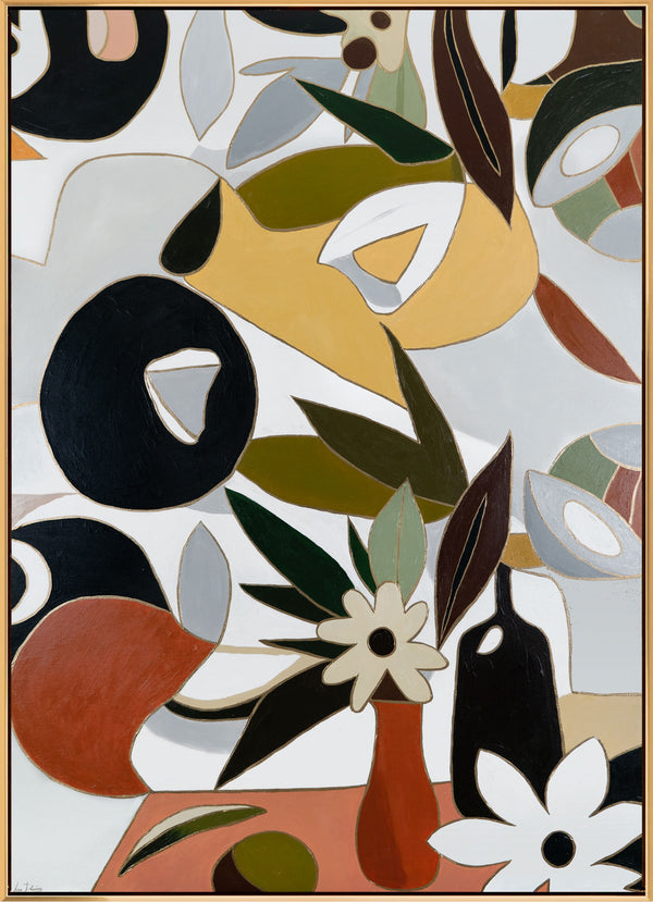 The painting "Silent Symphony of Forms" is a modern still life abstraction