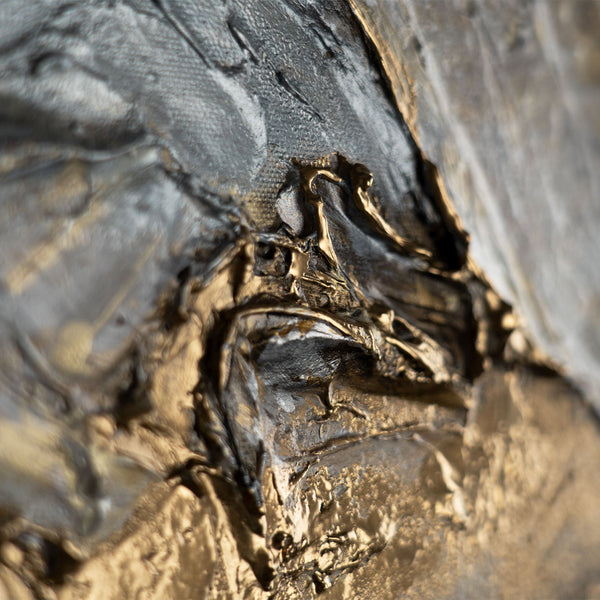 Painting "Silence of the Stone" - an abstract golden triptych for the interior