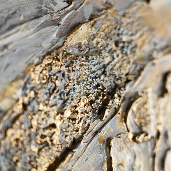 Painting "Silence of the Stone" - an abstract golden triptych for the interior