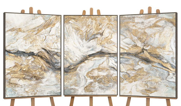 Painting "Silence of the Stone" - an abstract golden triptych for the interior