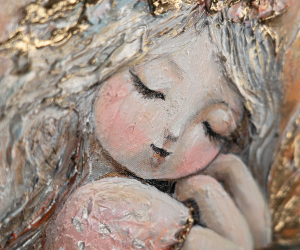 The painting "Magical Fairy Tale" is a children's triptych in a soft pastel palette