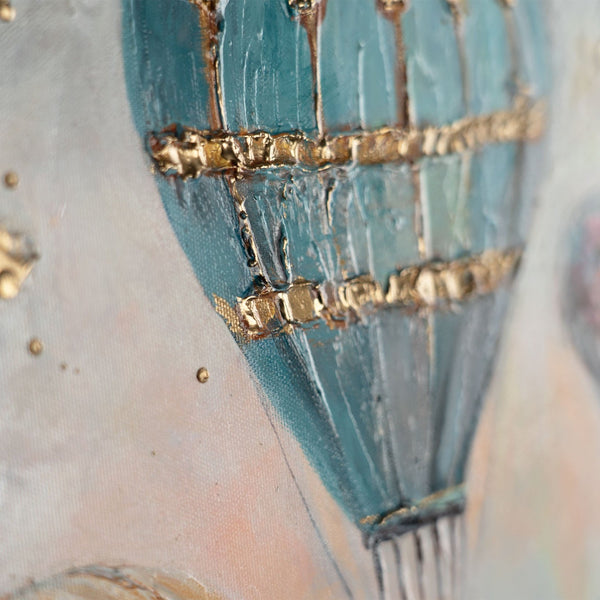The painting "Air Dreams" is a children's triptych in a fairy-tale atmosphere