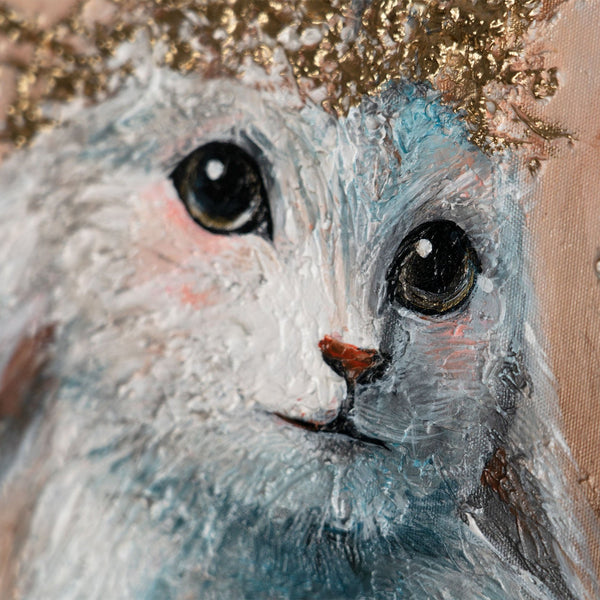 The painting "Fairytale Bunnies" is a delicate children's trio with a textural shine