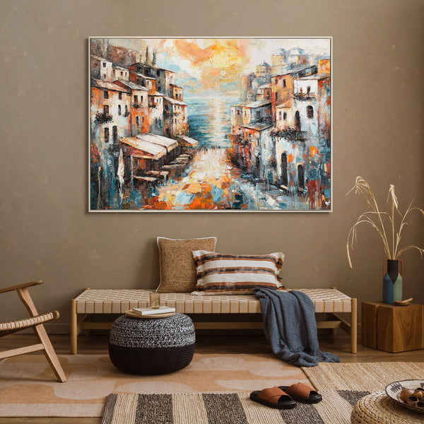 Painting "City by the Sea" - Mediterranean landscape with houses
