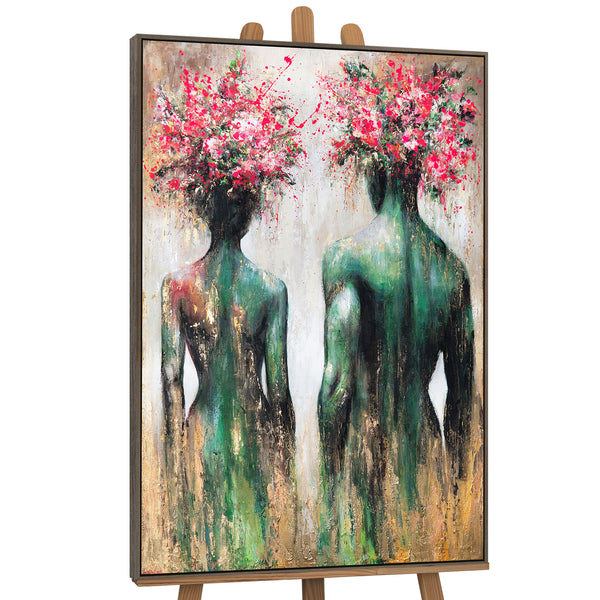 Painting "Bloom of Souls" - a symbolic couple in green tones