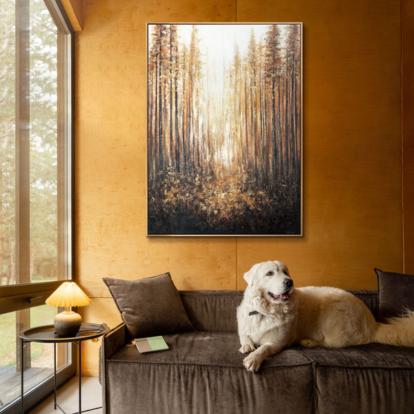 The painting "Forest Glow" - sunlight in the depths of the forest