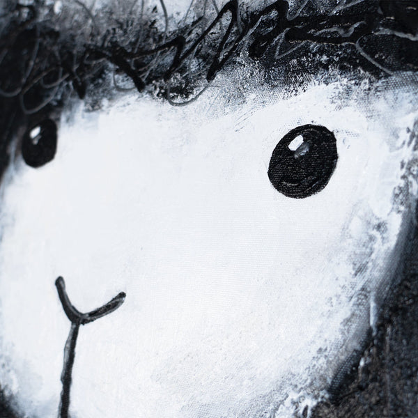 The painting "Carefree Sheep" is a playful image in the style of minimalism