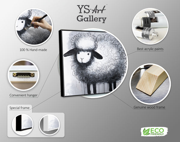 The painting "Carefree Sheep" is a playful image in the style of minimalism