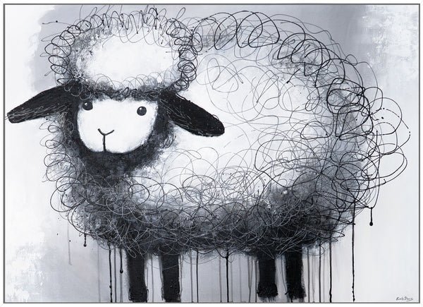 The painting "Carefree Sheep" is a playful image in the style of minimalism