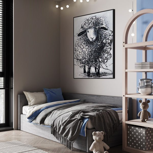 The painting "Kurdryashka" is a textured image of a sheep in monochrome