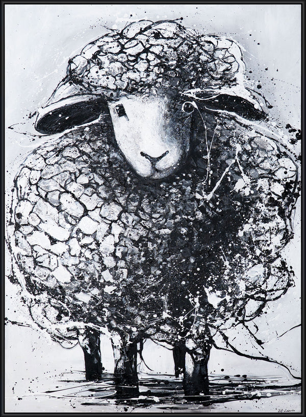 The painting "Kurdryashka" is a textured image of a sheep in monochrome
