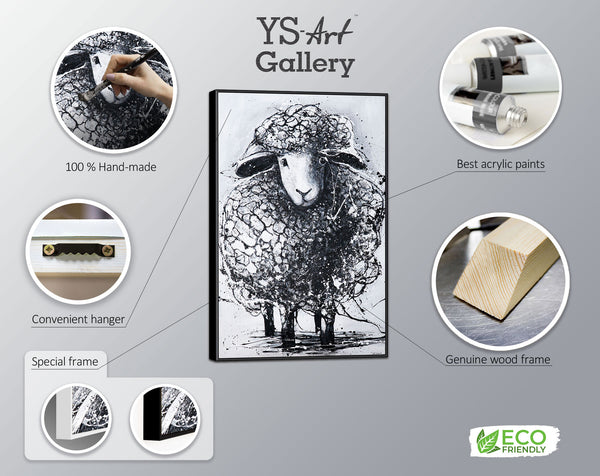 The painting "Kurdryashka" is a textured image of a sheep in monochrome