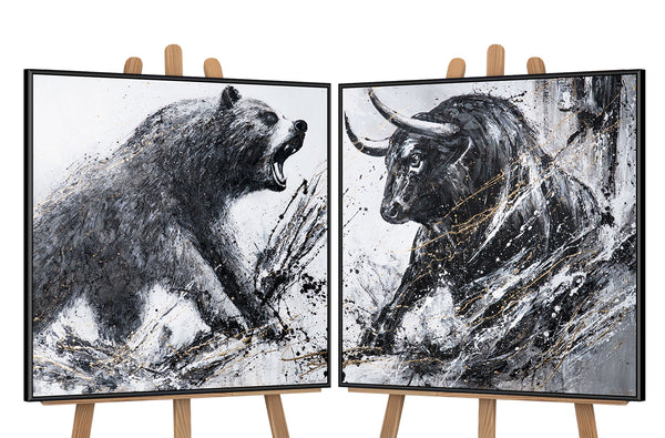 Diptych "Wild Rush" - an expressive fight between a bull and a bear