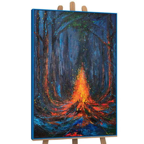 "Song of Fire" - an expressive painting with flames in the forest