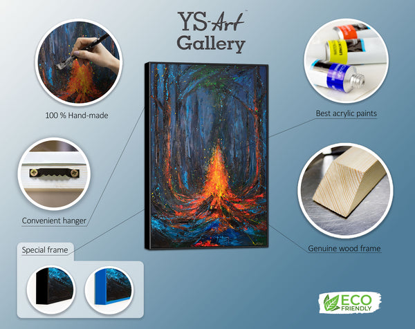 "Song of Fire" - an expressive painting with flames in the forest