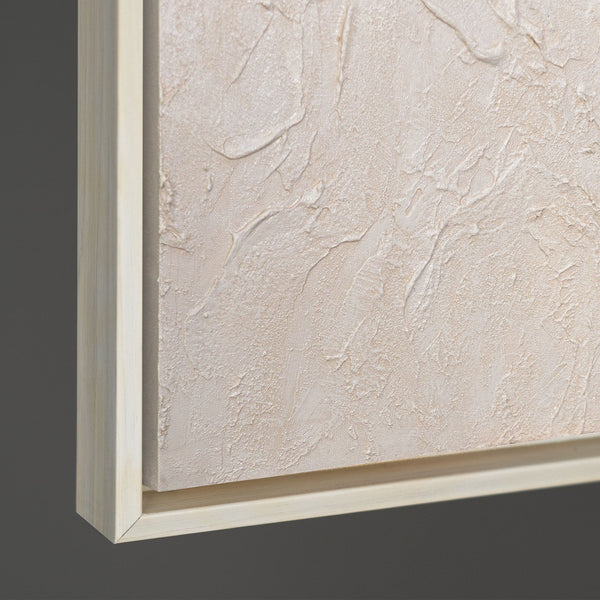 The painting "Surface Calm" is a textural abstraction in warm tones.