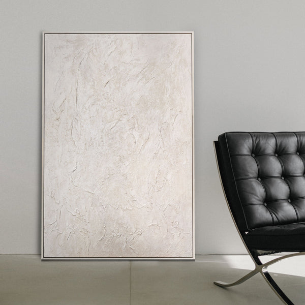 The painting "Surface Calm" is a textural abstraction in warm tones.