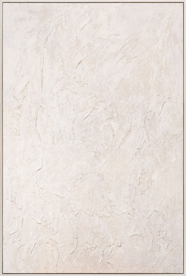 The painting "Surface Calm" is a textural abstraction in warm tones.
