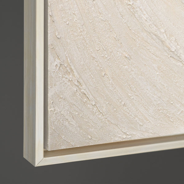 The painting "Pulsation of Light" is a textured symmetry in beige tones