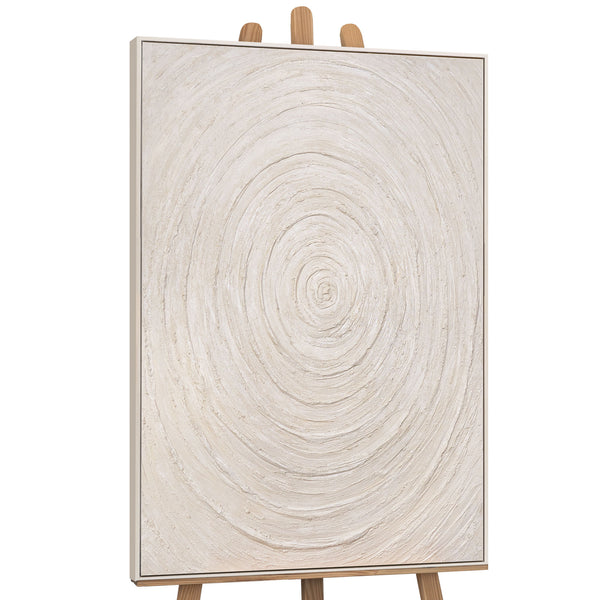 The painting "Pulsation of Light" is a textured symmetry in beige tones