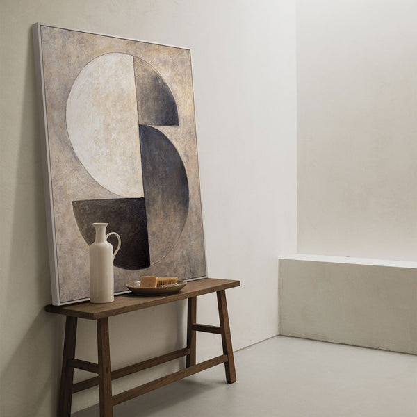 The painting "Symmetry of Form" is a geometric abstraction in neutral tones