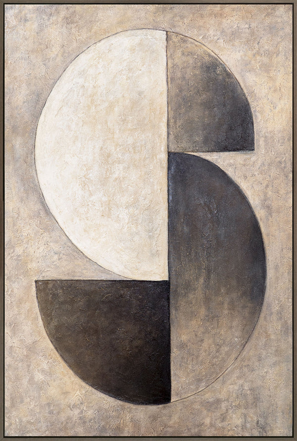 The painting "Symmetry of Form" is a geometric abstraction in neutral tones