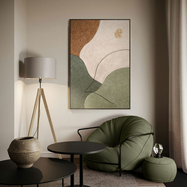 The painting "Lines of Calm" is an abstract composition with natural colors