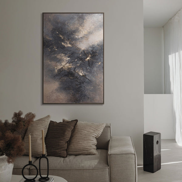 The painting "Lines of Calm" is an abstract composition with natural colors