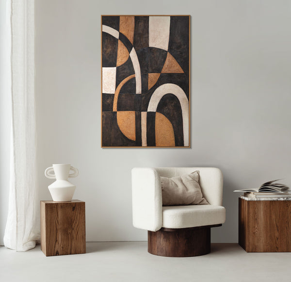 The painting "Lines of Calm" is an abstract composition with natural colors
