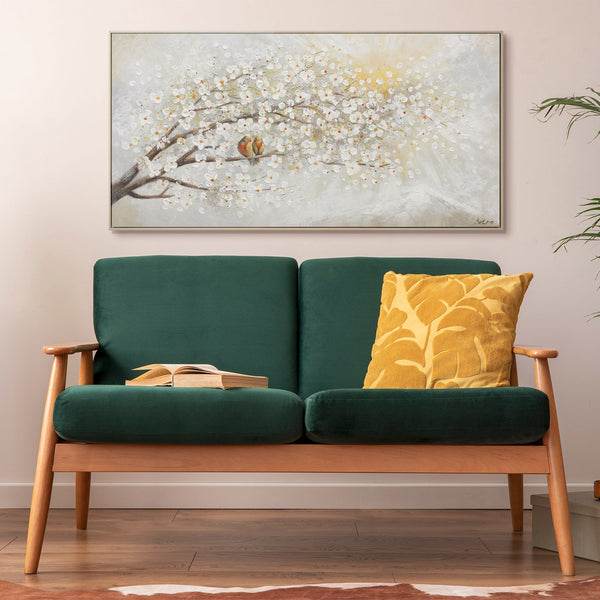Painting "Blooming Branch" - a gentle spring landscape with birds