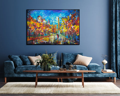 home art dеcor acrylic painting fall trees in Paris