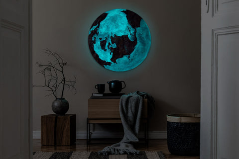 Space wall art - round glow in the dark painting "Golden Earth"