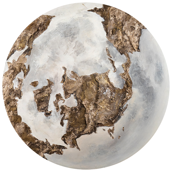 The painting "Shadow of the Continents" is a round abstraction that glows in the dark