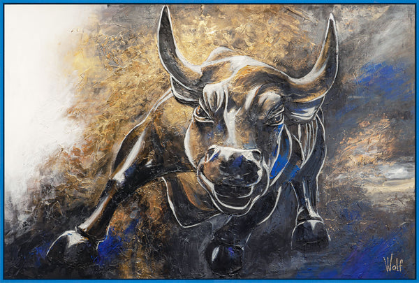 The painting "Power in Motion" is a dynamic animalistic image with a neon effect