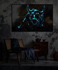 modern lighted wall art painting of a bull