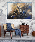 modern bull painting abstract neon light art