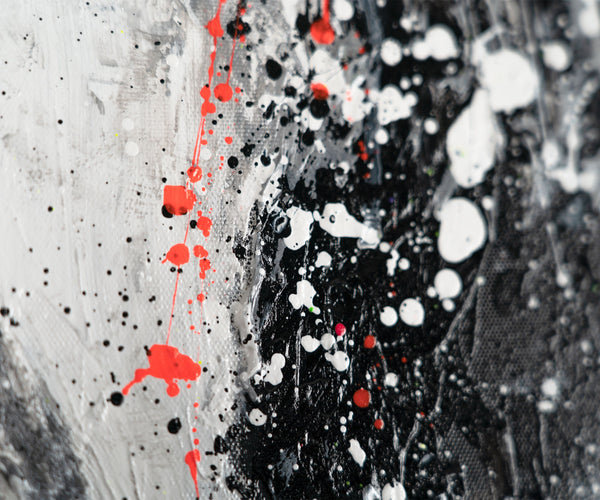 The painting "Contours" is an abstract silhouette portrait in monochrome